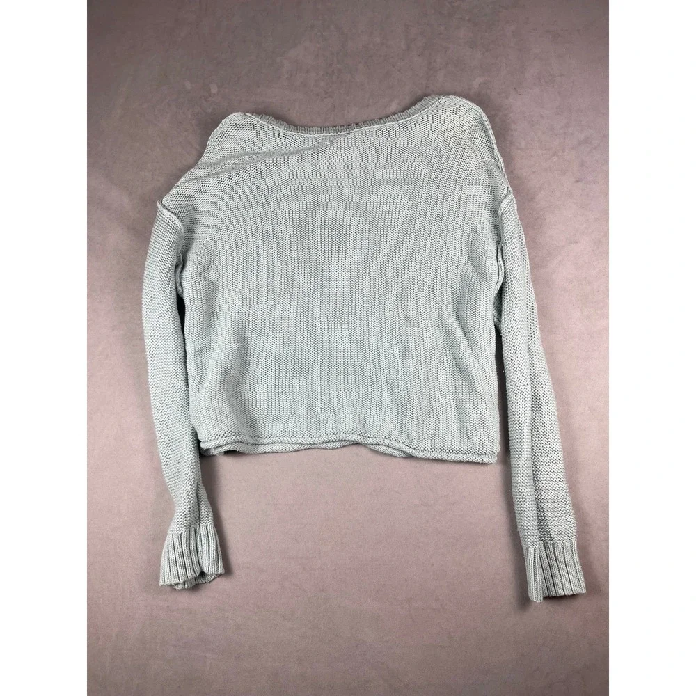 American Eagle Light Blue Cotton Garter Stitch Cropped Pullover Sweater Mens M